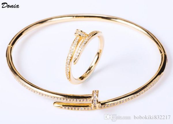 

donia jewelry party european and american fashion large classic cardi geometric miniature inlaid zirconia bracelet ring set women's bra, Black