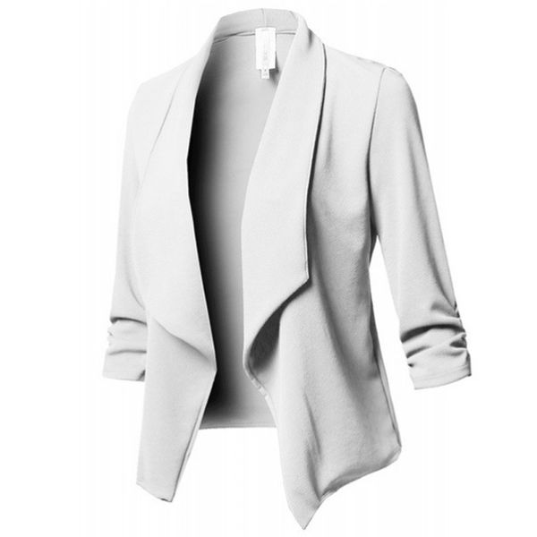 

fashion blazer feminino women's jacket autumn slim lapel open sewn explosion model eight yards long sleeves pleated solid suit, White;black