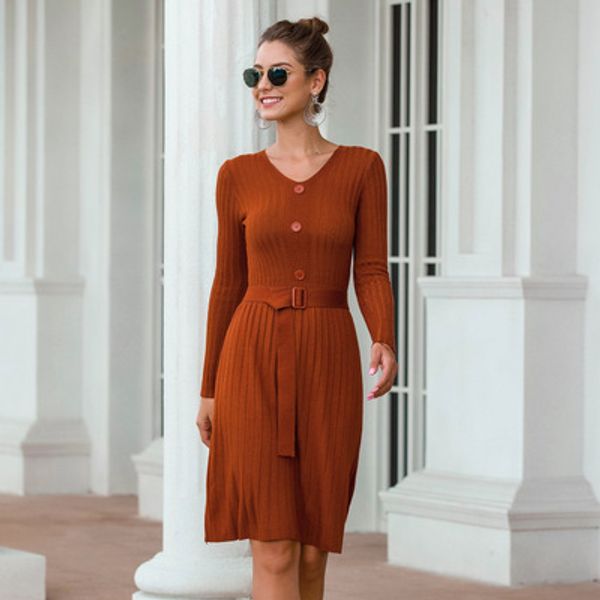 v neck midi sweater dress