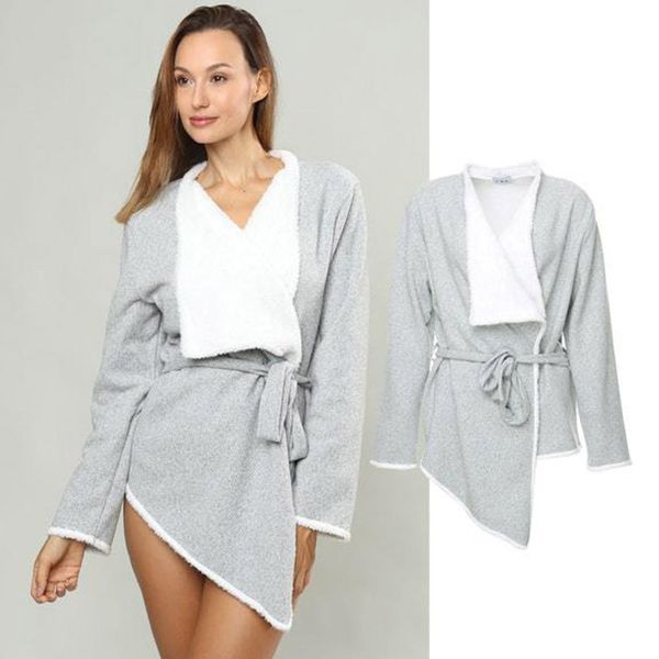 

women casual belt lapel long sleeve irregular night gown transparent lingerie lenceria mujer sleeping clothes, Black;red