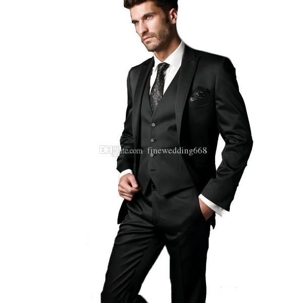 

black groomsmen peak lapel wedding groom tuxedos men suits wedding/prom/dinner man blazer(jacket+tie+vest+pants) 556, Black;gray