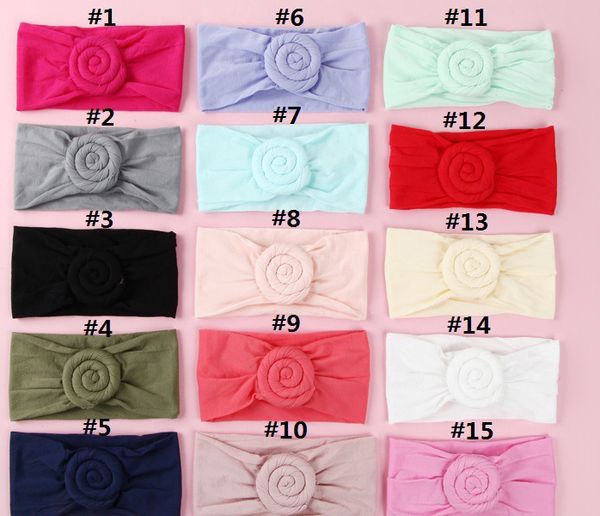 

15pc/lot soft wide nylon headband turban,rolled rosette headband knot bow nylon turban headwraps,children girls hair accessories, Slivery;white