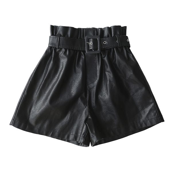 

women's clothing new korean vintage high waist shorts loose fashion harajuku bf streetwear solid wide leg hipster pu shorts, White;black