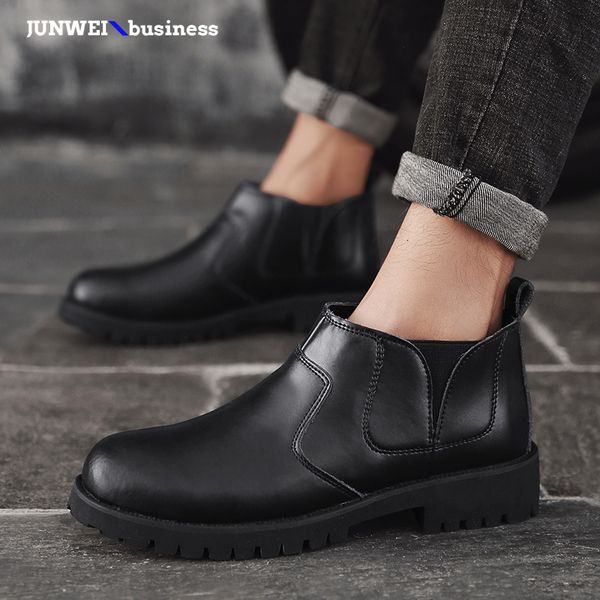 

outdoor for man slip-on genuine leather fashion breathable high ankle boots winter warm men shoes a4, Black