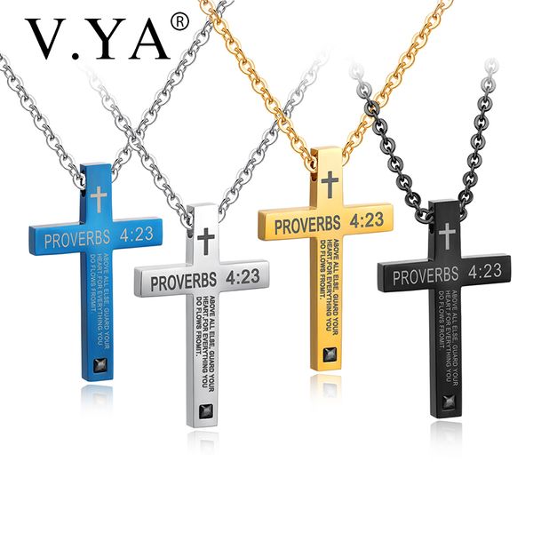 

v.ya fashion proverbs 4:23 necklaces for lover stainless steel cross silver/black/gold/blue pendant for men&women christian gift