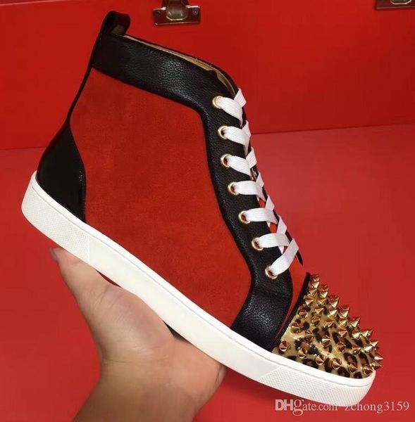 

2019 fashion new men and women designer black sneakers brand red bottom designer mens luxury shoes genuine leather white spiked toe shoe