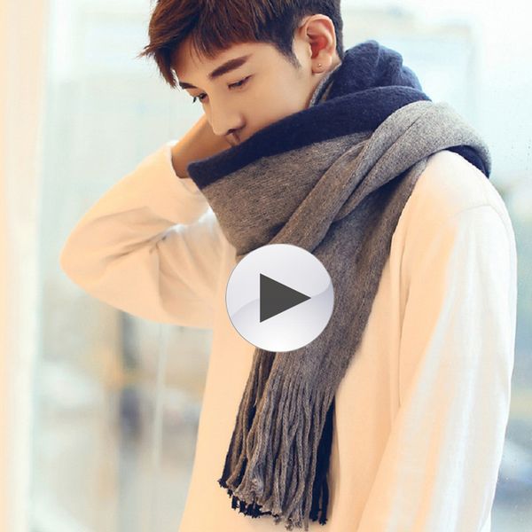 

2018 winter warm scarf men's scarf with long tassels for valentine's day brand new men's knitted wool yarn women's scarv, Blue;gray