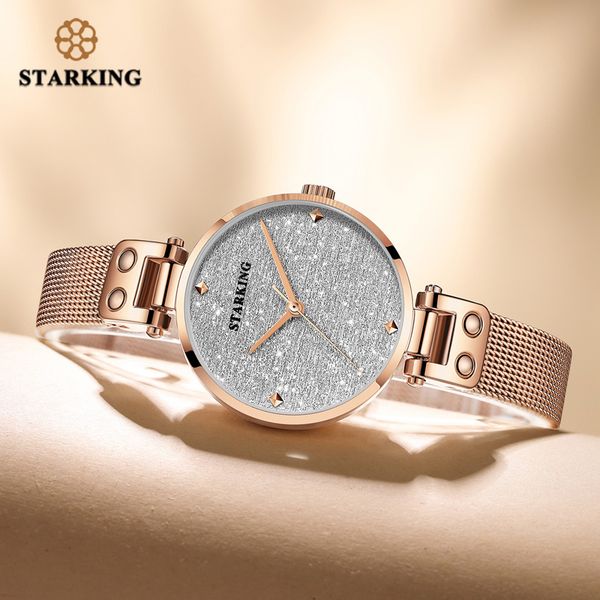 

starking new casual women romantic starry sky wrist watch quartz dress watch gift sapphire crystal 30mm ultralthin ladies clock, Slivery;brown