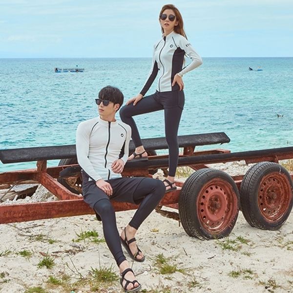 

new split long-sleeved trousers diving swim diving suit swimming suit sunscreen surfing snorkeling couples zip jellyfish, White;black