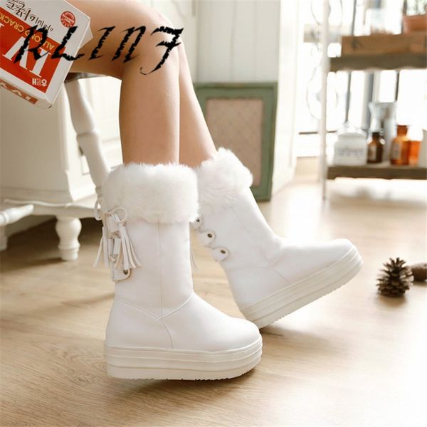 

rlinf thick-bottomed snowy thick warm tassels size code 34-43 yards in the middle tube female short boots, Black