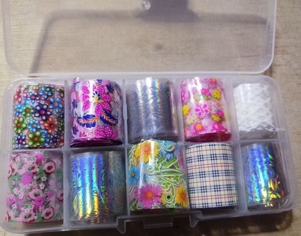 

10 pcs in one set nail art transfer foil nail sticker tips decal decoration paper 100cmx10 holographic art transfer sticker, Black