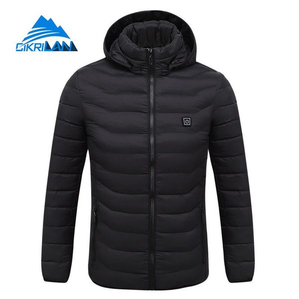 

winter hooded quilted insulated heated camping hiking jacket men outdoor sport coat heating usb charging heated parka outerwear, Blue;black