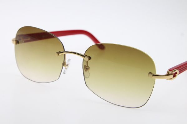 

2020 wholesale red aztec arms rimless 8100907 gold glasses men vintage plank sunglasses frame size:61-18-140mm, White;black