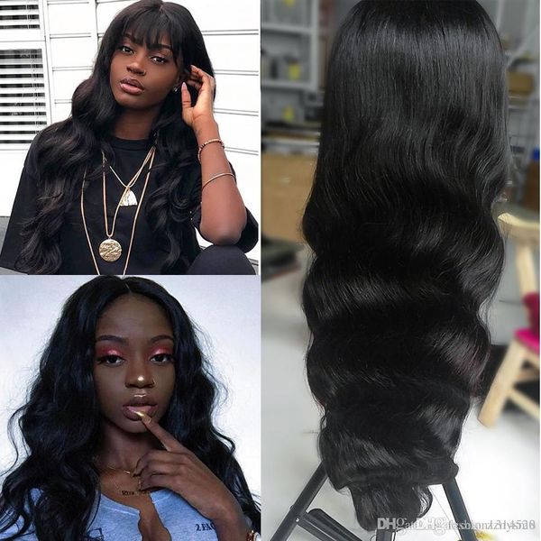 

100% человеческих волосы полных париков шнурок фронт шнурок с волновым париком человека бразильского волоса младенца 8а свободно для черноко, Black