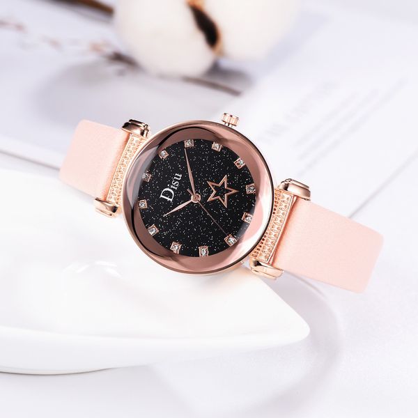 

fashion luxury simple women watch starry sky mosaic diamond watch quartz leather belt ladies quartz wrist watches zegarek damski, Slivery;brown