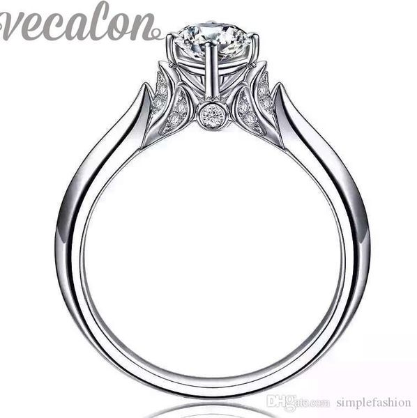 

vecalon 2016 года моды нью-обручального кольца для женщин 1ct имитация алмазов cz 925 серебро женская группа sterling обручальное кольцо пер, Slivery;golden