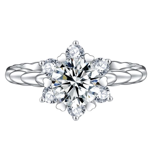 

custom made 14k white gold moissanite ring luxury 6 claw style jewelry wedding anniversary lab diamond made romantic style, Golden;silver