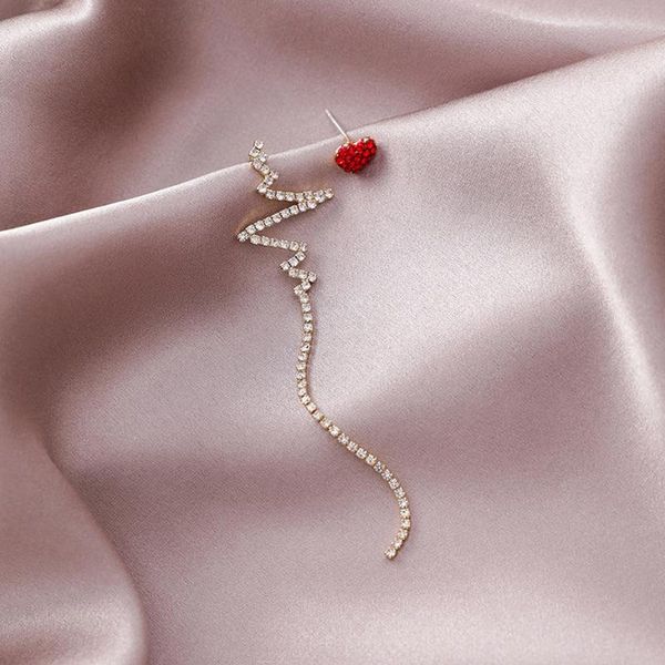 

2020 new korea fashion women earrings silver pin rhinestone heart tassel drop earrings for girl jewelry accessories