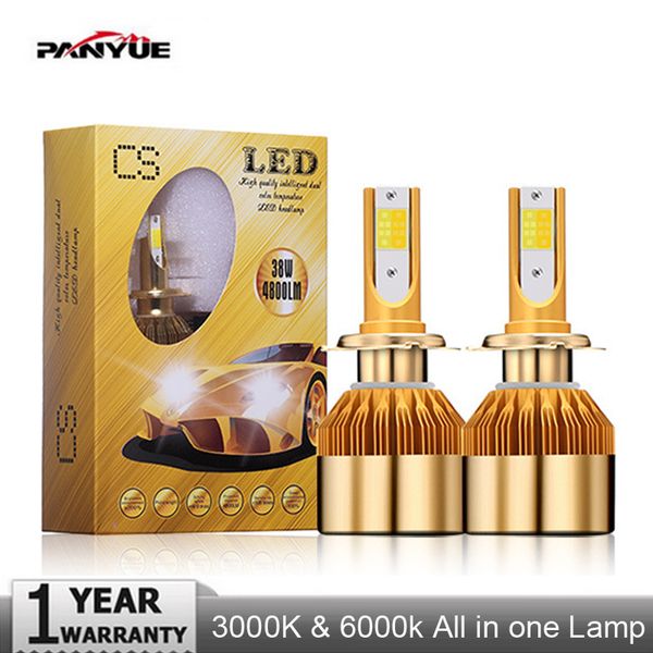 

muxall super bright auto white gold color 12v 10000lm h4 h7 h1 h8 h9 h11 led car headlight 3000k 6000k dual color led headlamp