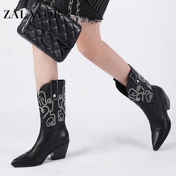 

zalavor new designer chesil women boots fashion solid color sewing shoes women slip-on pointed toe female footwear size 33-45, Black