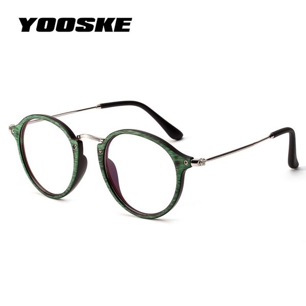 

yooske round eyeglasses frame women vintage brand vintage wood grain glasses female classic clear lens optical spectacle frames, Silver