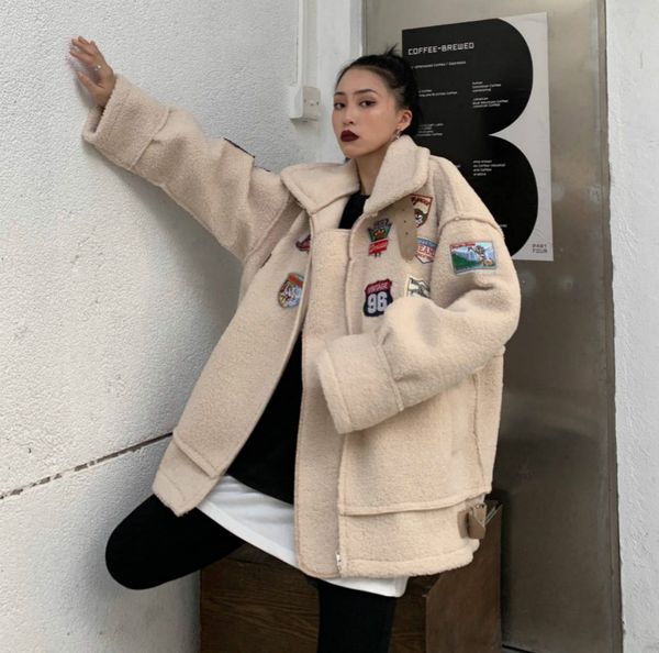 

winter new stylish designer silver street parkas coat fashion ladies winter thick warm lamb wool warm outwear chaquetas mujer, Black