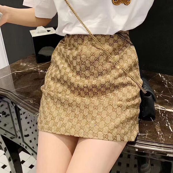 

2020 new design fashion women's summer high waist a-line logo letter jacqaurd shinny bling rhinestone patchwork luxury short skirt s m, Black