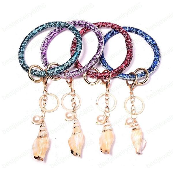 

fashion leather bracelet key ring bangle keyring shell ring circle key ring keychain wristlet for women girls your hands, Slivery;golden