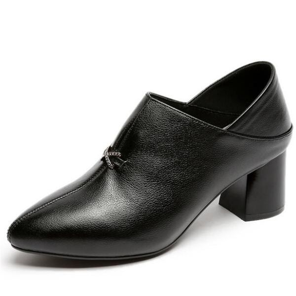 

2020 spring new rhinestone pointed shoes woman genuine leather shoes fashion high heel soft comfort women large size, Black