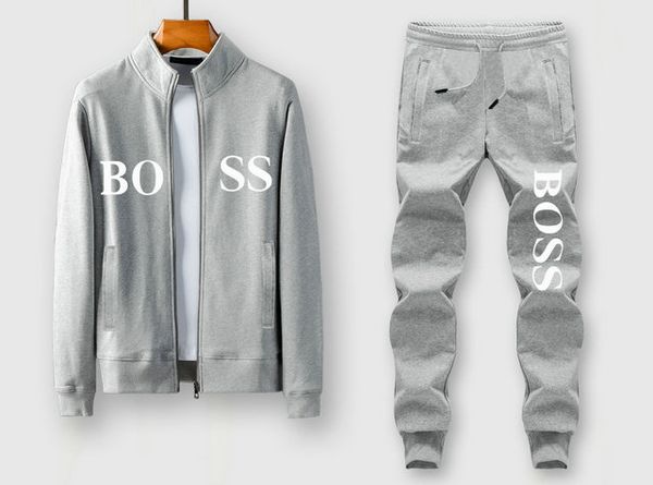 

bosses stracksuit fashion new mens designer tracksuits trend brand letter logo print jacket + pants set sports casual men siuts, Gray