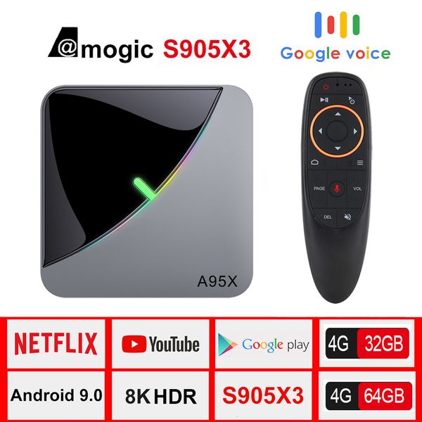 

LEMADO A95XF3 Air TV Box Android 9,0 Amlogic S905X3 RGB Light 4G 64G Поддержка 2.4G / 5G WIFI USB 3.0 8K YouTube Android TV Box 9,0