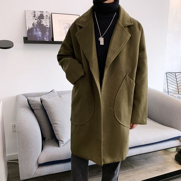 

2019 autumn and winter thickening new loose trend men's street korean version of the long section of thewoolencasual windbreaker, Black