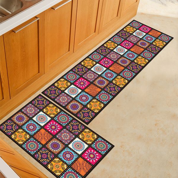 

2pcs rectangle nonslip printing carpets floor mats for kitchen bedroom bedside