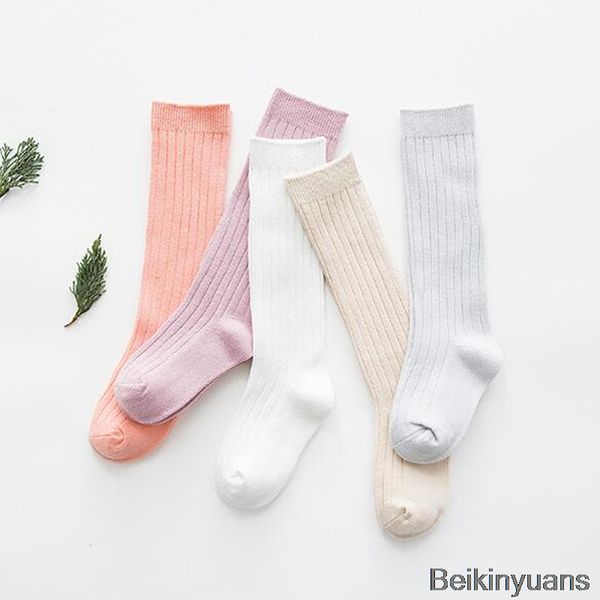 

2018 cotton simple knee high socks newborn baby boy girl toddler simple solid leg set warm knee high socks, Pink;yellow