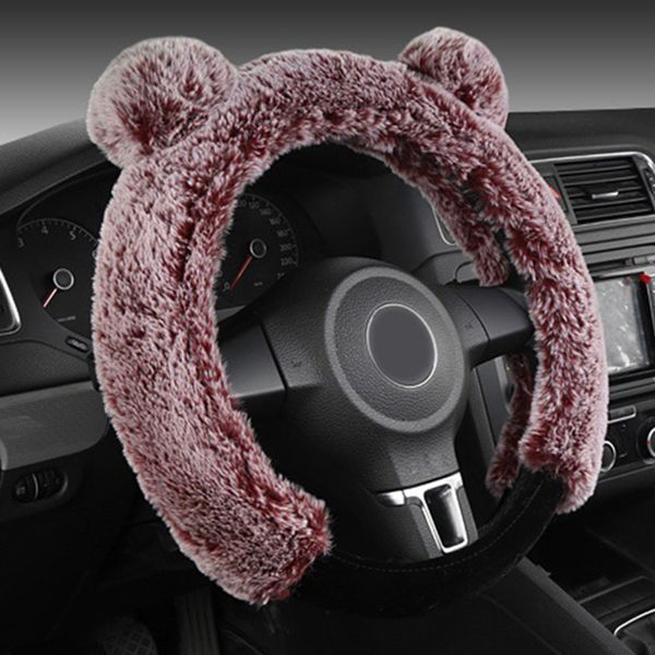 

2020 new universal soft plush spring steering wheel cover kit winter warm faux wool fluffy auto car interior accessory for women