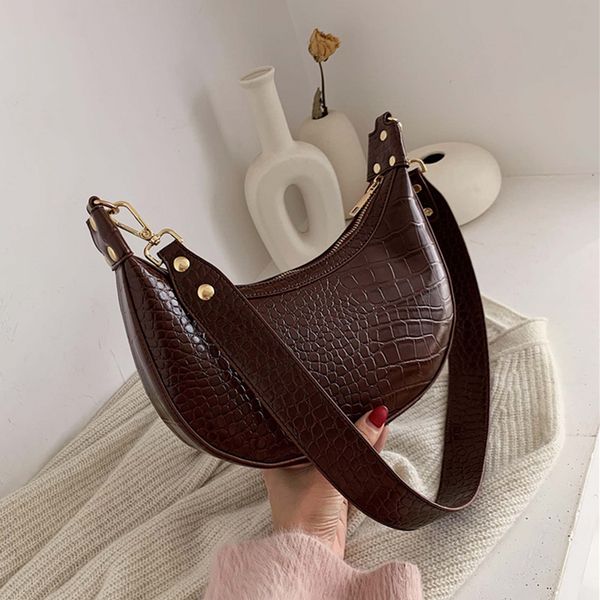 

hocodo vintage crocodile pattern shoulder bags for women 2020 semicircle pu leather crossbody bags solid color ladies handbags