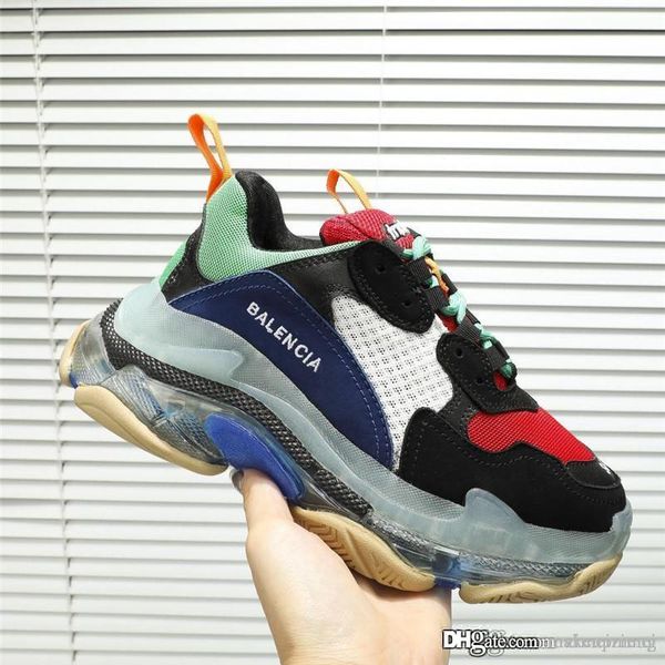 

no.1balenciag triple s clear sole red green black casual sneakers shoes with original box, Blue;gray