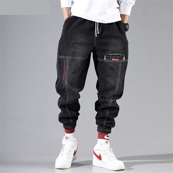 

2020 workwear jeans men's hip hop pants loose bottom pants youth harem, Black