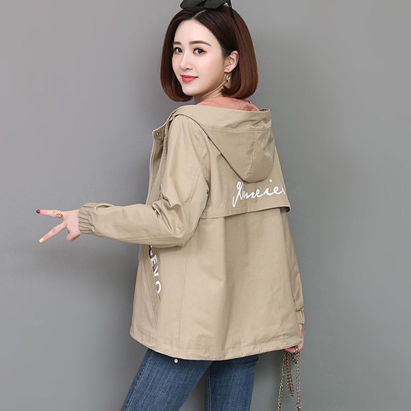 

2020 spring autumn women jacket fashion hooded windbreaker female long sleeve casual jackets loose coat outwear plus size 4xl, Black;brown