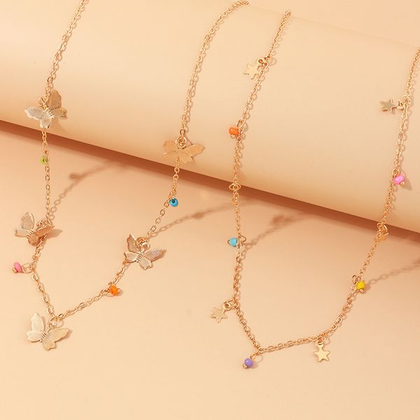 

kpop temperament five-pointed star colorful butterfly necklace charm exquisite wild color rice beads necklace fashion jewelry, Silver