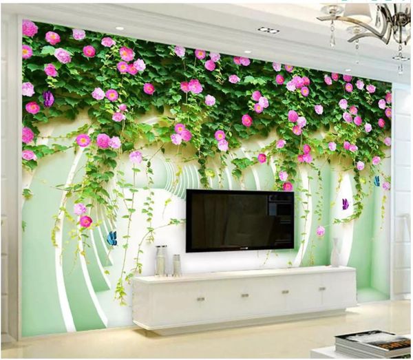 

custom 3d silk p wallpaper mural space expansion rose rose green vine living room 3d tv dining table background wall papel de parede