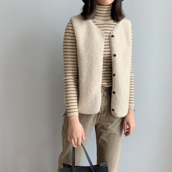 

2019 autumn lamb hair short downy warm vest women casual easy-matching loose streetwear vneck waistcoat female, Black;white