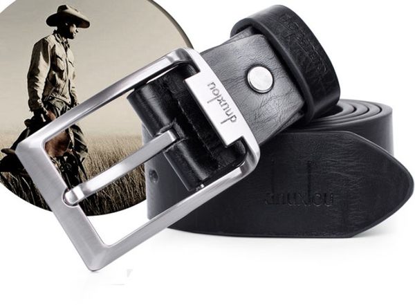 

#40 new mens leather belts single prong belts business casual dress metal buckle retro design leather belt mens luxury belt, Black;brown