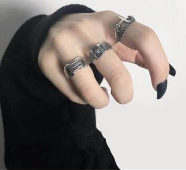 

2020 metal punk chain cross open rings belt buckle design finger rings for women men party vintage silver color jewelry gifts