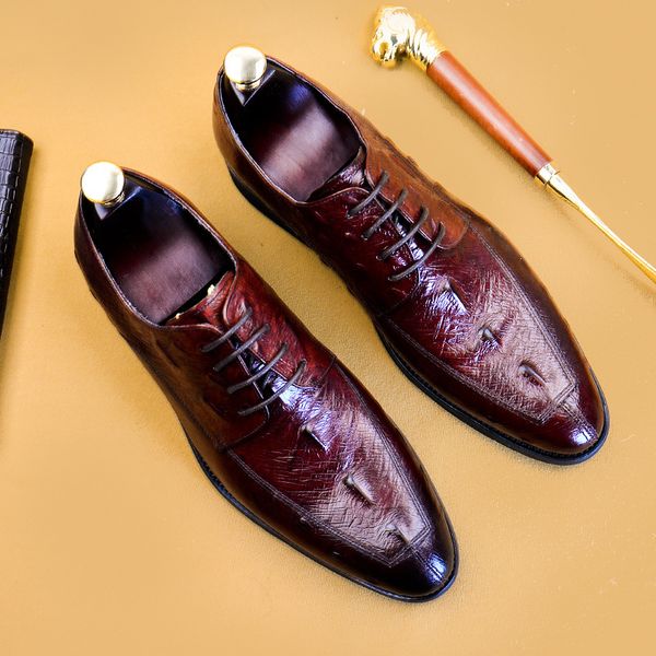 

men business crocodile grain black/wine red/brown shoes oxford dress lace-up elegant shoes men