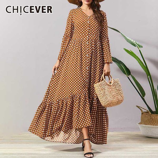 

chicever богемский повседневные платья женщин горошек v шеи вспышка с длинным рукавом плюс размер свободные платья-макси женщины-2020 новая, Black;gray