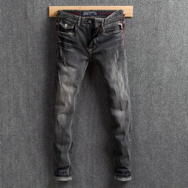 Compre Estilo Italiano Hombres Vintage Jeans Negro Gris Color