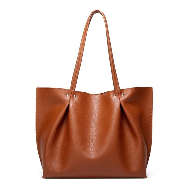 

2020 new style solid color women's large bag large capacity shoulder totes bag fashion simple handbag pu leather