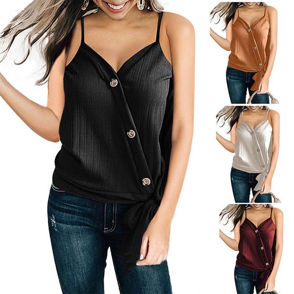 

women summer casual button elegant sleeveless white tee loose tank ladies vest female plain debardeur femme camisa feminina