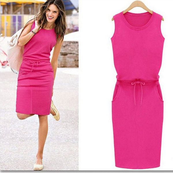 

lossky sundress women summer dress 2018 vestidos solid casual o-neck sleeveless women's dresses robe femme, Black;gray